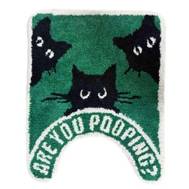 Funny Black Cat U Shaped Toilet Rug 24x20 Inch, Machine Washable Soft Plush Bath Mat, Electrostatic Flocking, Super Absorbent Quick Dry, Non Slip Bathroom Contour Rug for Toilet Base (Black Cat)
