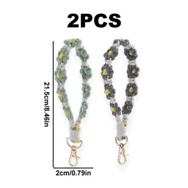 HIZEMLK 2PCS Boho Crochet Keychain, Handmade Daisy Flower Keychain Lanyards for keys, Cute Flower keychains Wristlet for Women, Wristlet Lanyards for Wallet Purse Keychain Accessories