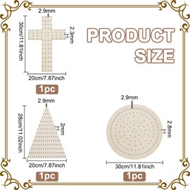 BENECREAT 3Pcs Wood Wreath Board Frame, Wooden Round Triangle Cross Flower Wreath Boards with Holes for Mesh Wreath Form, DIY Christmas Wreath Decor Supplies