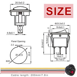DAOKAI Round Toggle LED Switch 20A 12V DC up Toggle SPST 20mm Red LED Light Switch with Spring Cable 3Pin 2Position On-Off Control for Car Truck Rocker - 5pcs