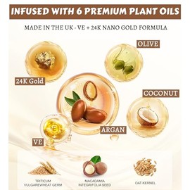 Aceite Capilar De Oro De 24 Quilates Fabricado En El Reino Unido – Sérum Reparador Y Abrillantador Con Aceites De Coco, Argán Y Oliva – Protector Térmico Vegano, Control Del Encrespamiento Par