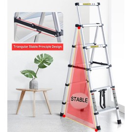 Aluminum Telescoping Ladders Multi-Purpose Ladder 5 6 Step Ladders (1.7M-2M) with EN131 Certified, Max Capacity 150KG/330lbs For Outdoor & Indoor Use