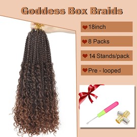 Goddess Box Braids Crochet Hair With Curly Ends 18 Inch Bohomian Box Braids Crochet Braids 8 Packs 3X Crochet Braids Synthetic Braiding Hair Extension for Black Women (18 Inch (Pack of 8), T1B 30)