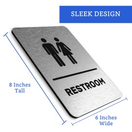 Brushed Aluminum Unisex Restroom Sign - Men and Women Modern Restroom Sign - Bathroom Sign Decor - Bathroom Door Signs - Restroom Signs for Business - Bathroom Signage