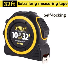32FT Self Locking Tape Measure with 1/8 Fractional Inch/Metric Graduation Easy to Read