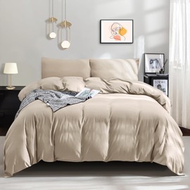 ohano Bed Linen 135 x 200 cm 2-Piece Duvet Cover Bedding Set, Microfibre Duvet Cover 135 x 200 cm + 1 Pillowcase 80 x 80 cm with Zip, Cuddly Soft, All-Year Bedding Sets Khaki