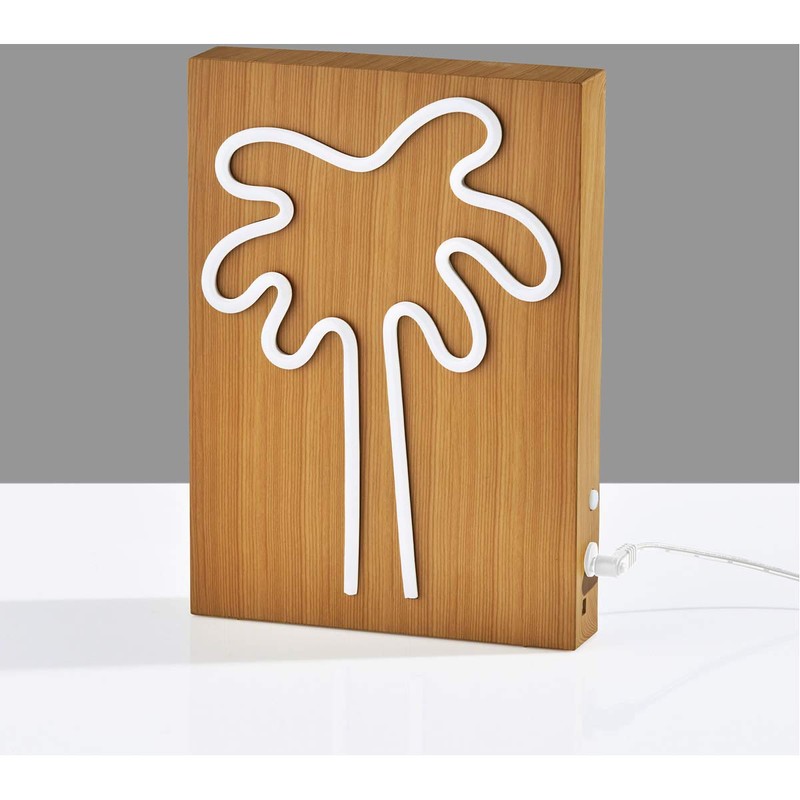 Adesso SL3720-12 Wood Framed Neon Palm Tree Table/Wall Lamp, Brown