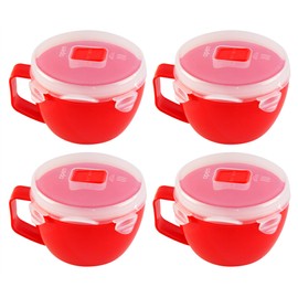 Home-X Set of 4 Microwave Bowls with Lid - Ramen Bowl Microwavable with Steam Release Vents and Easy Locking Clips - BPA-Free, Dishwasher Safe 32oz Soup Mugs with Handle Microwave Safe