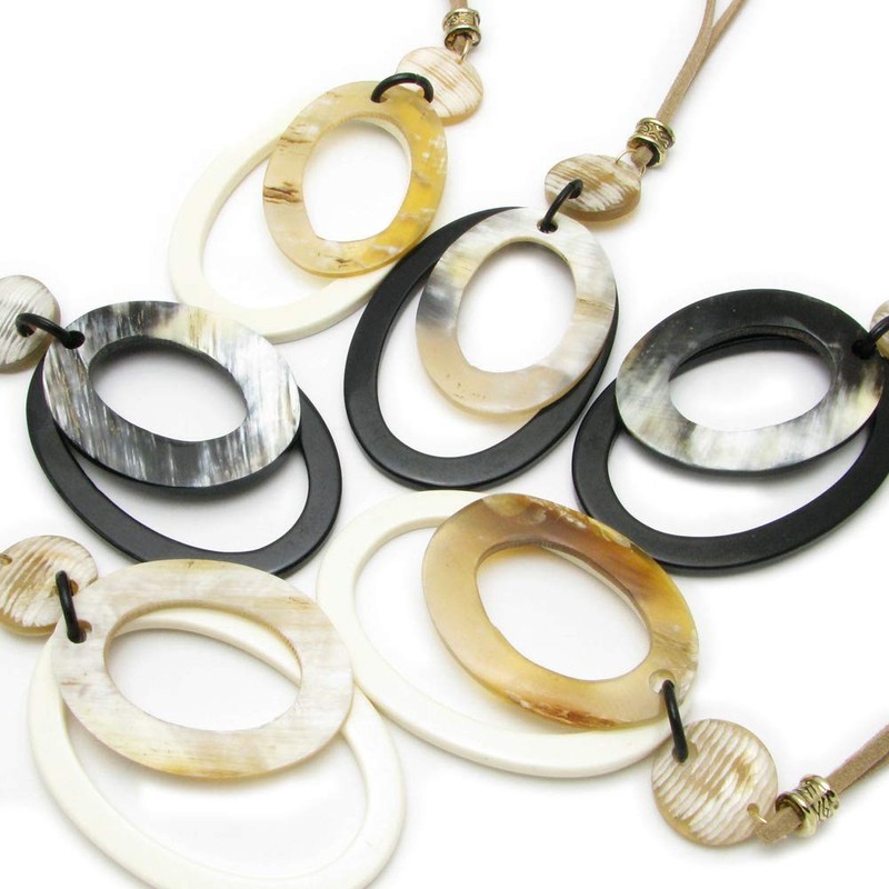 Fragrant Day Necklace, Natural Material, Buffalo Horn, Oval Leather, KN48023,