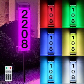 Tomskiko Solar Address Sign - Solar House Numbers for Outside Waterproof Color Changing Address Plaques with Remote Control, LED House Numbers for Yard Street Door Outdoor Home with Stake (Multicolor)