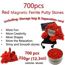 700 RED Crags Ferrite Putty for Adults Ferrite Stones, Satisfying Sensory Stress Anxiety Relief Fun Fidget Office Desk Toy, Shiny RED Color Beads with Separator Card, Storage Bag & a tin Box, 350gr