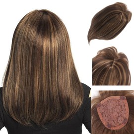 H&Bwig toupee for Women, Long Toppers Hairpiece Clip in Hair Extensions for Covering White Loss Hair Toupee(Light Brown)