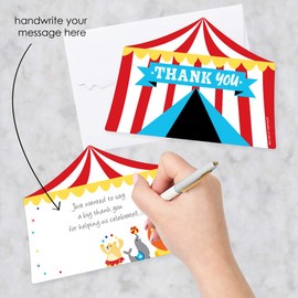 Big Dot of Happiness Carnaval – Step Right Up Circus – Tarjetas de agradecimiento con forma de tarjeta de agradecimiento – Tarjetas de agradecimiento temáticas de carnaval – Juego de 12