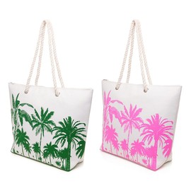 Moelund Large Stylish Beach Bag With Zipper And Rope Handle, Foldable Big Capacity For Travel Gym Shopping Beach Pool Picnic (Palm Tree Green)