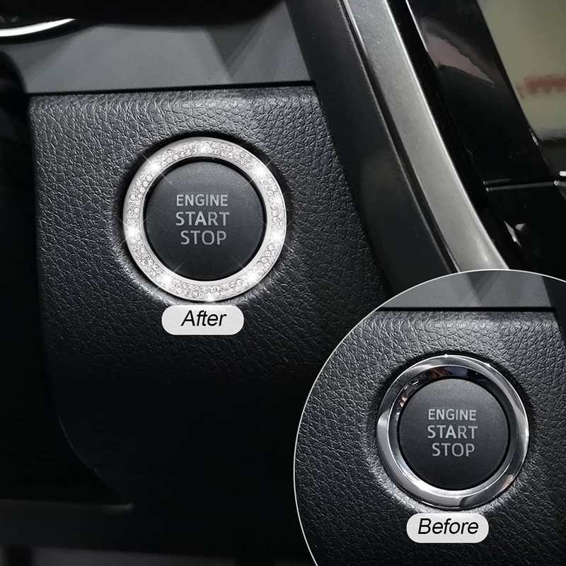CGEAMDY 2 Pcs Car Push Start Button Crystal Rhinestone Cover/Sticker,