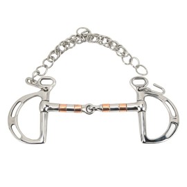 Fockety Mouth D Ring Comfort Snaffle Horse Bit, Stainless Steel Copper Roller with Chain, 250x105mm/9.8x4.1in Easy To Use Portable Horse Bit Snaffle Bit Horse Racing Accessory for 125mm Horse Mouth