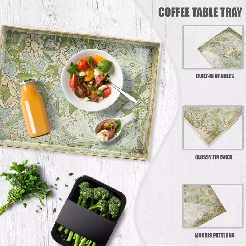 Spsyrine Serving Tray with Handles, Plastic Decorative Tray for Coffee