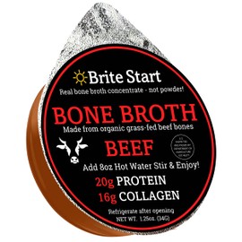 Brite Start Bone Broth - Beef Bone Broth - 12 Count - Keto Friendly Concentrate Packed with 16g Collagen, 20g Paleo Protein -Made from Grass Fed Beef Bones- Single Serve Packets