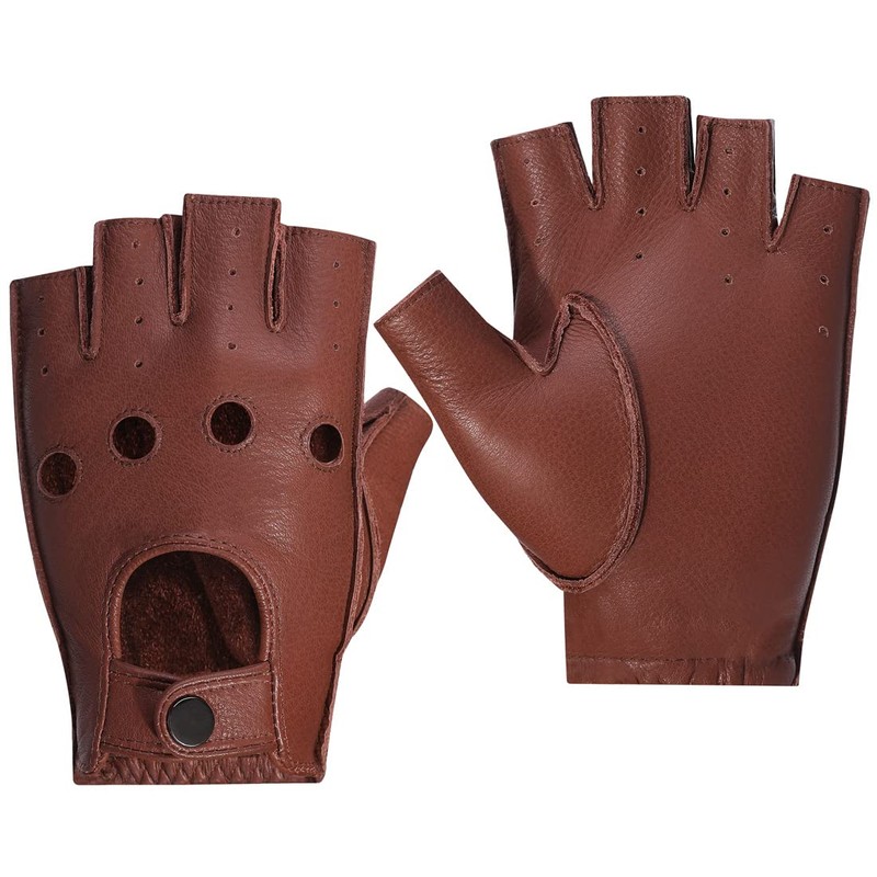Meetoget Driving Gloves for Men Deerskin Leather Fingerless Unlined Gloves