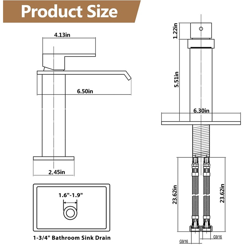 Fransiton Black Waterfall Bathroom Faucet Lavatory Single Handle 1 or