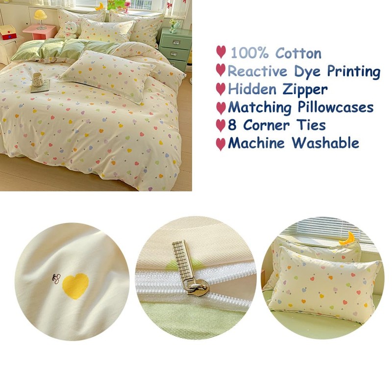CinYana Queen 100% Cotton Reversible Duvet Cover Set Sage Green