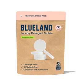 BLUELAND Laundry Detergent Tablets 60 Count, Spring Bloom Scent, Plastic-Free Alternative to Pods, Sheets, or Liquid - Natural, Sustainable, Eco-Friendly Laundry Detergent in Compostable Pouch