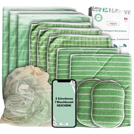 11 Bamboo Microfibre Cloths XXL, Washable Sponges + Bag, Premium Quality, Wipes | Cleaning Cloths for Removing Streaks on Windows, Car, Stainless Steel, Hob, Glasses, Tableware