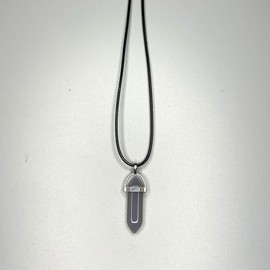 VIE Double Point Pencil Pendant, Black String (Grey Agate)