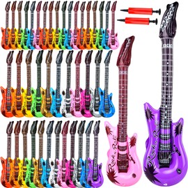 42 Pcs Inflatable Guitars Include 24 Pcs 37.4 Inch Blow up Guitar and 18 Pcs 21.7 Inch Inflatable Rock Star Guitar with 2 Red Air Pump for 80s 90s Party Hip Hop Theme Birthday Supplies