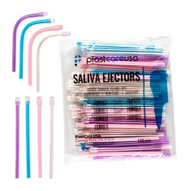 500 Assorted Colors Dental Saliva Ejectors Disposable - Medical Grade Latex Free Evacuation Suction Tips - Flexible (500 Pack) by PlastCare USA