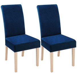 smiry Velvet Stretch Dining Room Chair Covers Soft Removable Dining Chair Slipcovers Set of 2, Federal Blue