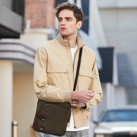 DORRISO Fashion Shoulder Bag Men Messenger Bags Lightweight Portable Work Travel Casual Durable Daily College Bag Multi Pockets Small Canvas Men Satchel Bag Green