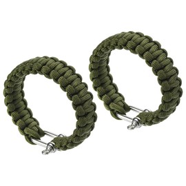 PATIKIL Survival Paracord Bracelets, 2 Pack Braided Bracelet with U-shaped Stainless Steel Buckle Party Favors Camping Gifts Outdoor Wraps for Men, Army Green