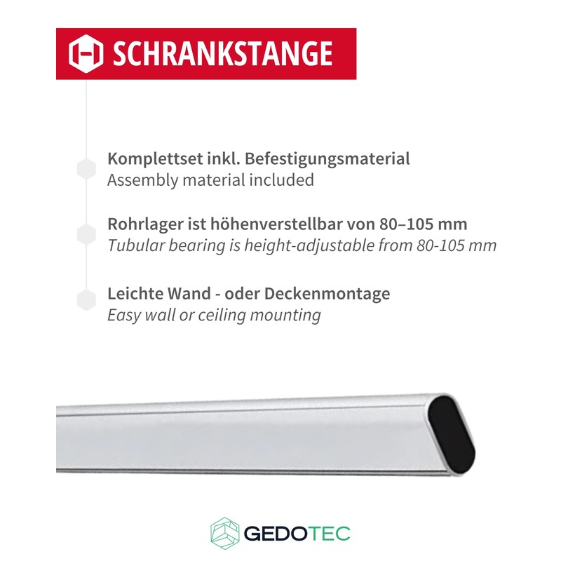 Gedotec Wardrobe Rail Oval Clothes Rail | Wardrobe Rail Length