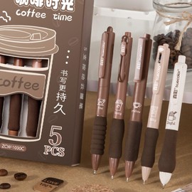 MOZXIRZ 5 Pcs Cute Coffee Pen Gel Ink Pens Retractable Pens 0.5mm Fine Point Black Ink Smooth Writing Pen for Women Men Girls Boys School Office Supplies (Coffee)