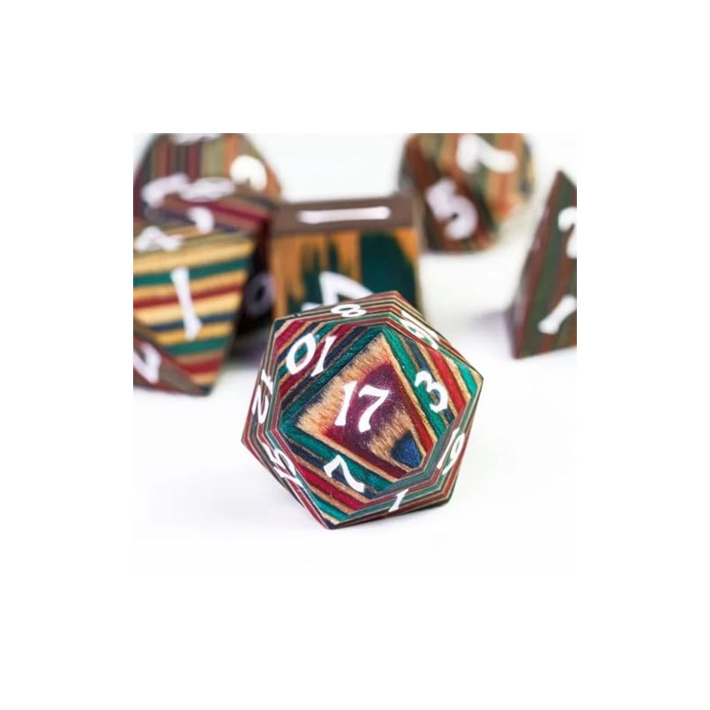 Wood Polyhedral Dice Set for Dungeons & Dragons DND (Rainbow)