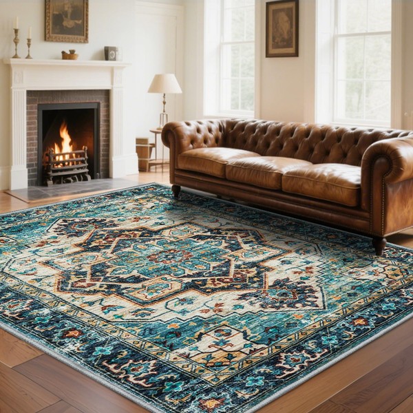 Mueinxiei 8x10 Area Rugs for Living Room, Non-Slip Foldable Washable