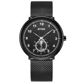 GEDIYAR Mens Minimalist Watches with Slim Case Ultra Thin Waterproof Fashion Sports Analog Quartz Simple Dress Wrist Watch for Men(A8621 Black mesh)