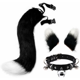 DRESHOW Cat Ears and Wolf Fox Tail Set Neck Choker Faux Fur Ears Hair Clips Cosplay Party Costume for Teen Adult