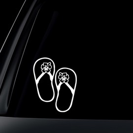 Hibiscus Flower on Flip Flop Car Decal / Sticker - White, 4"