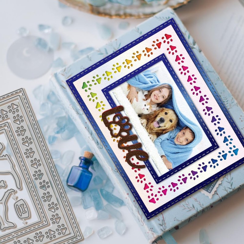 GLOBLELAND Footprint Border Cutting Dies for Card Making Dogs Cats