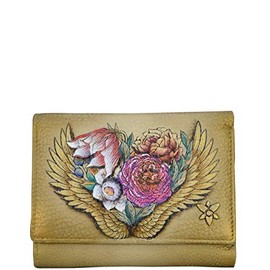 Anuschka Hand-Painted Genuine Leather Women's RFID Blocking Small Flap French Wallet - Angel Wings