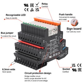 Weasch 1Pcs Miniature Power Relay RNC1CO012, Signal Relay for PLC, DC 12V Coil, 5 Pin 1NO 1NC 6A SPDT, with LED Indicator Socket Base, 35mm DIN Rail Mounting, UL Certification (1)