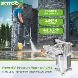 3/4" Shaft Horizontal Pressure Washer Pump, MAX 3000 PSI @ 2.5 GPM, Repalce for Most Parts Pressure Washers With Horizontal Engines