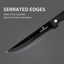 G.a HOMEFAVOR Steak Knife Set: 8-Piece Stainless Steel Sharp Serrated Knives Set with PP Handle for Kitchen, Full Black