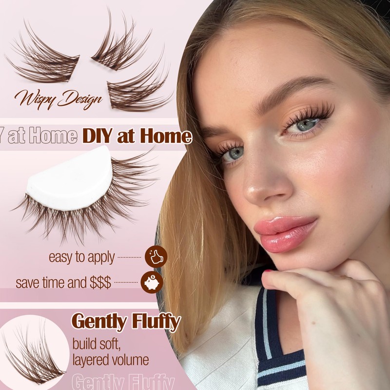Mavphnee Brown Eyelash Clusters Wispy Lash Extension Cluster Natural Individual