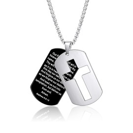 GILIEYER Cross Dog Tag Bible Verse Necklace, Stainless Steel Dog Tag Cross Necklace for Men Inspirational Lord’s Prayer Pendant with Box Chain 24 Inches Jewellery Gifts for Dad (Lord's Prayer)