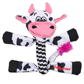 Jolly Pets Animal Flathead Tug/Squeak Dog Toy, Cow; Small