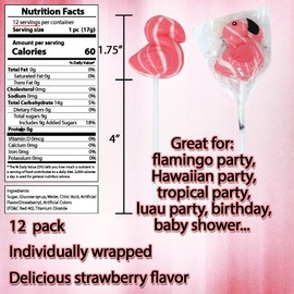 Flamingo Lollipops - 12 Individually Wrapped Tropical Candy Suckers - Flamingo Birthday Pops - Flamingo Party Favors - Hawaiian Party Supplies for Aloha Party, Hula Party, Luau Party, Tropical Party