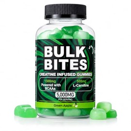 Bulk Bites 7000mg Creatine Gummies – High Strength Creatine Monohydrate Complex with BCAA & L-Carnitine | Sugar-Free Vegan Pre Workout Gummies, Muscle Growth, Energy & Recovery – 90 Gummies